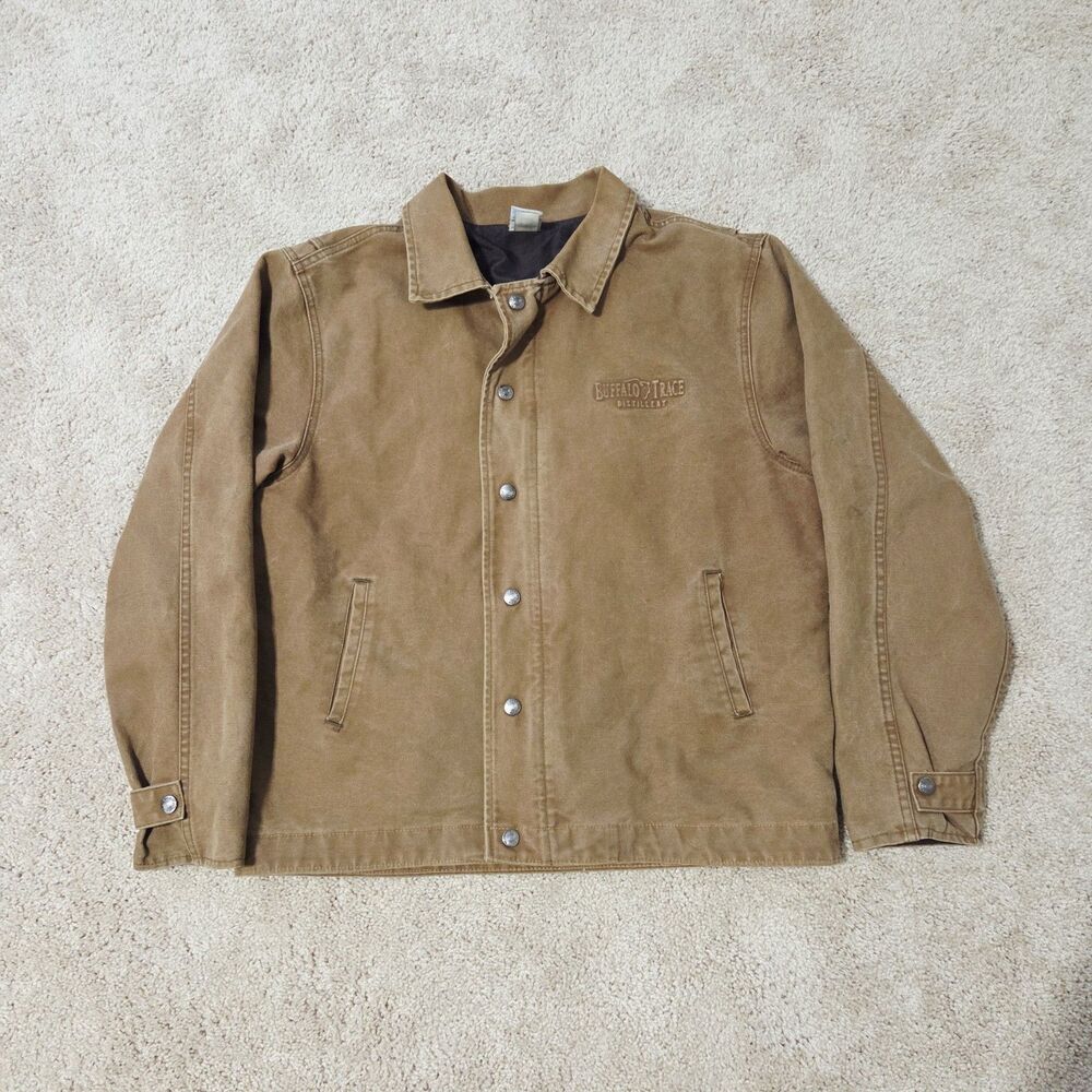 Buffalo Trace Distillery Jacket Mens Large Brown Denim Canvas Vintage Made USA